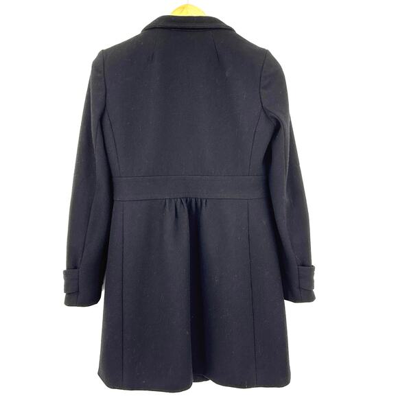 J Crew Black Wool Lady Day Coat Long Fit & Flare Pleated A-Line Topcoat Size 8 M - Picture 3 of 9